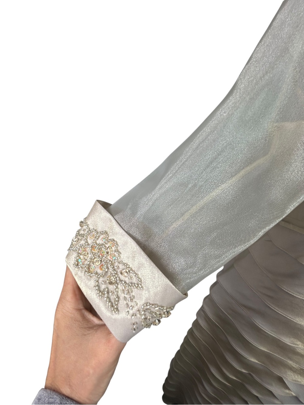 Alex Evenings Beaded Tiered Maxi Gown & Sheer Bolero Jacket Champagne 10P - Picture 11 of 15